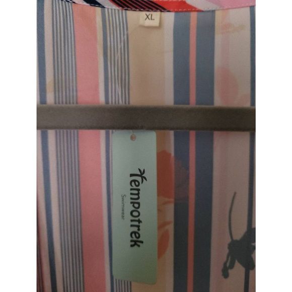 Tempotrek Cover-up Size XL Multicolor Striped Floral Print With Crochet Tye New - Picture 7 of 7